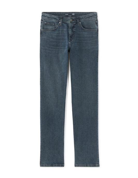 Straight-Fit Stretch Cotton Jeans - Dark Blue — view 1