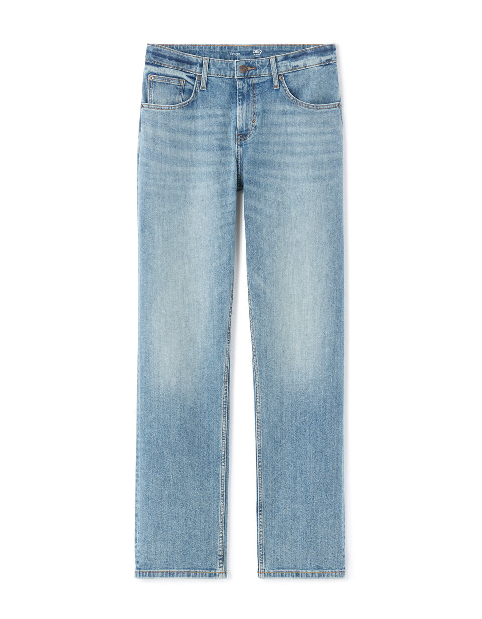 Straight-Fit Stretch Cotton Jeans - Light Blue — view 1