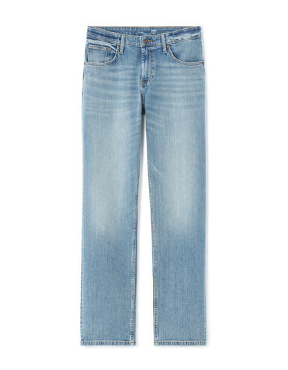 Straight-Fit Stretch Cotton Jeans - Light Blue — view 1
