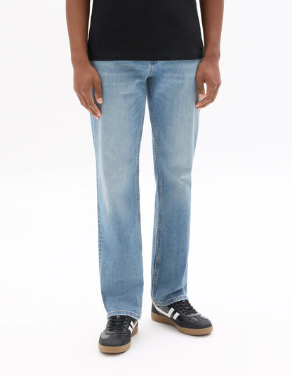 Straight-Fit Stretch Cotton Jeans - Light Blue — view 3