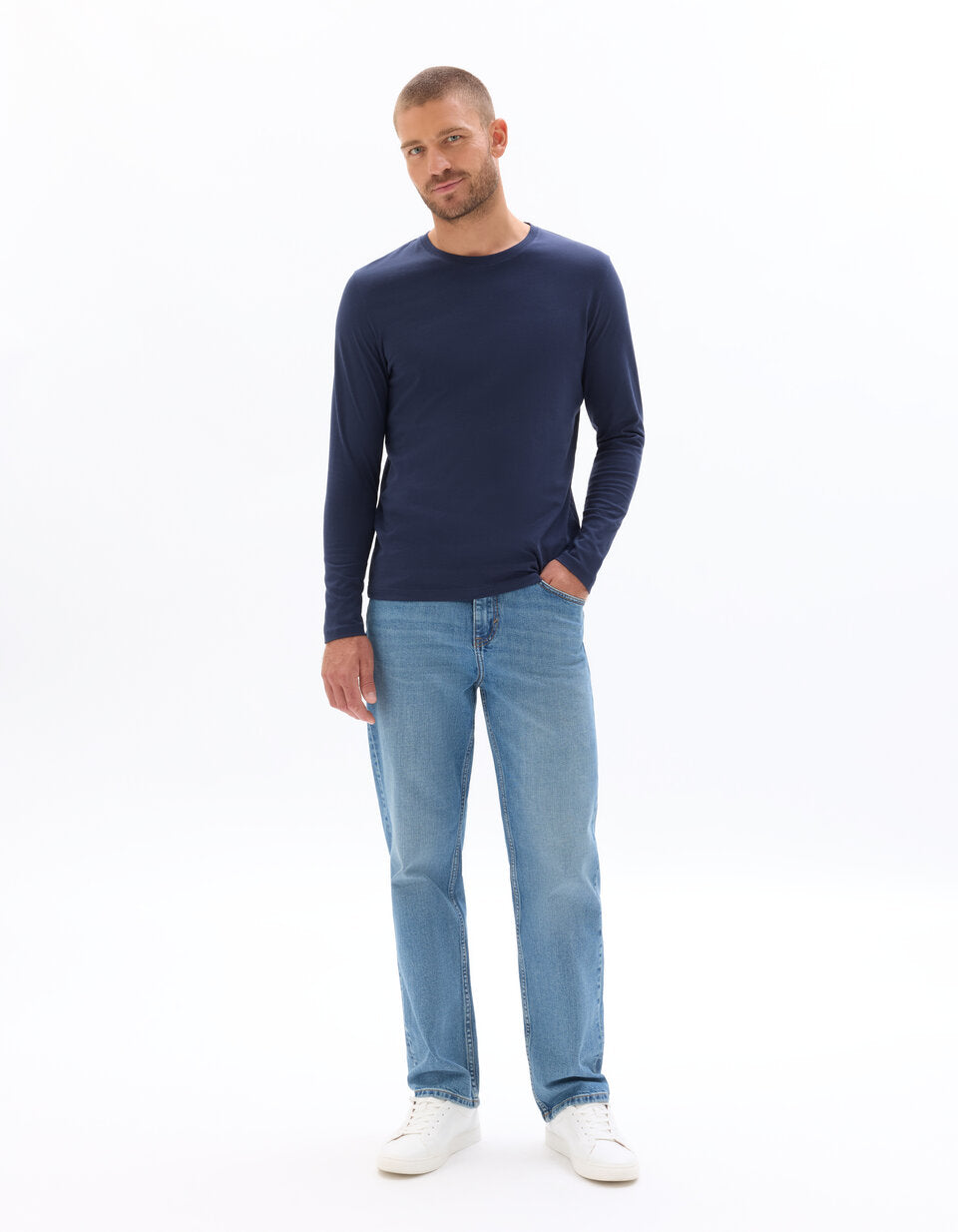 Regular-Fit Pure Cotton Long-Sleeve T-Shirt - Navy — view 3
