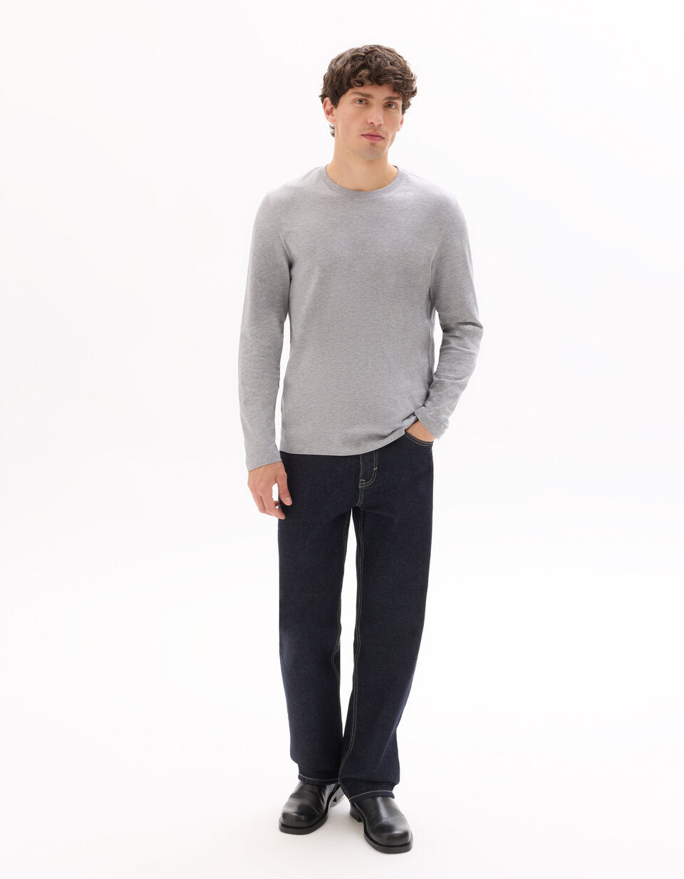 Regular-Fit Cotton-Blend Long-Sleeve T-Shirt - Heather Grey — view 3