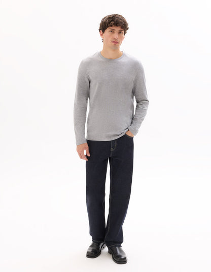 Regular-Fit Cotton-Blend Long-Sleeve T-Shirt - Heather Grey — view 3