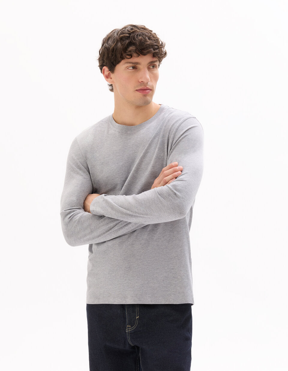 Regular-Fit Cotton-Blend Long-Sleeve T-Shirt - Heather Grey — view 2