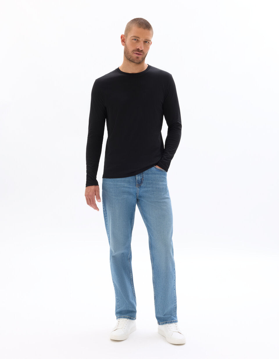 Regular-Fit Pure Cotton Long-Sleeve T-Shirt - Black — view 3