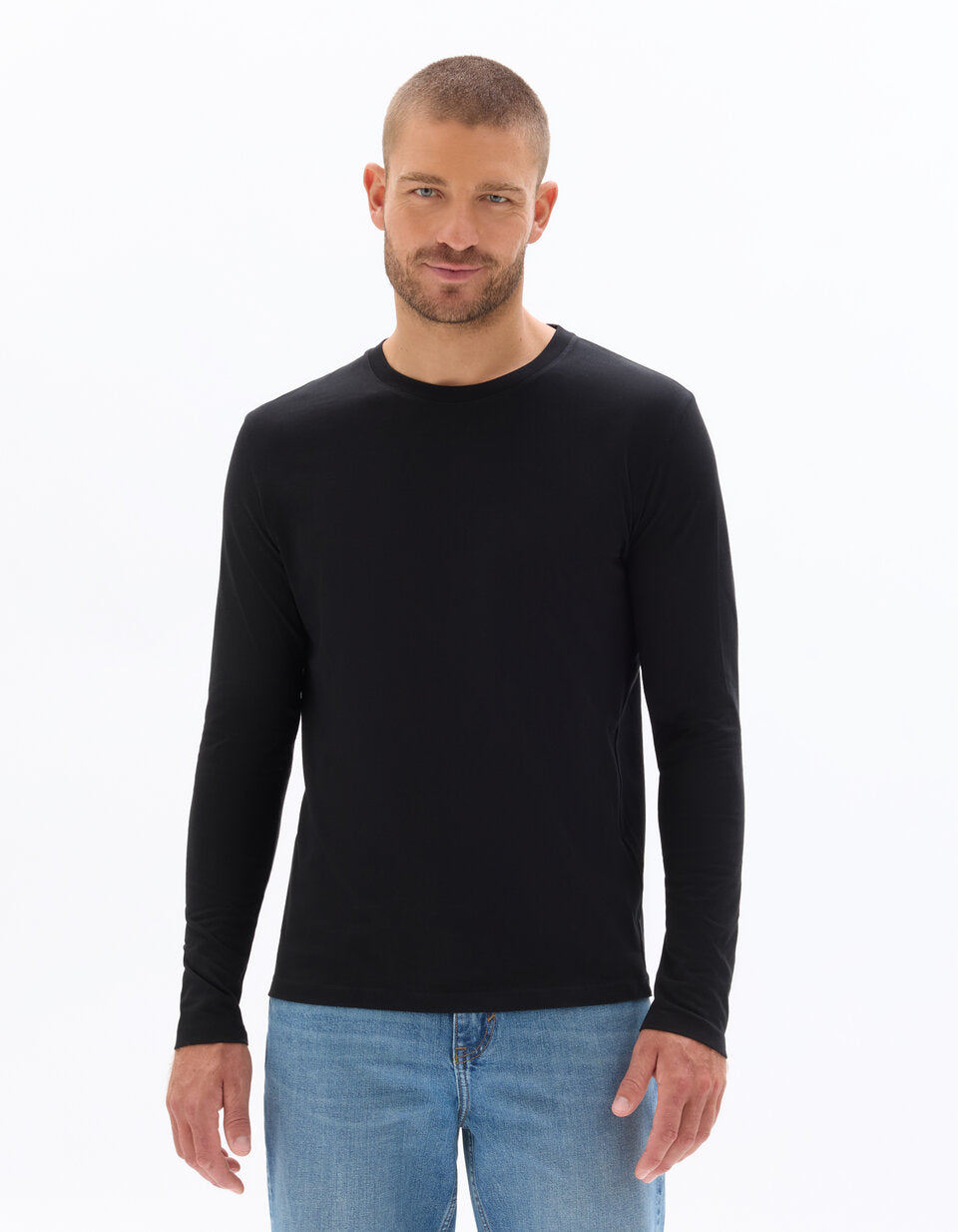 Regular-Fit Pure Cotton Long-Sleeve T-Shirt - Black — view 2