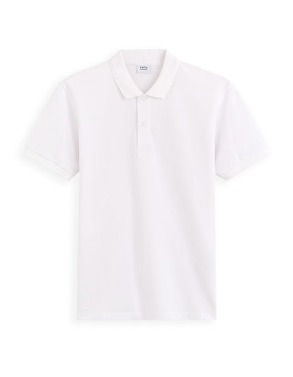 Regular-Fit Longline Pure Cotton Pique Polo Shirt - White — view 1