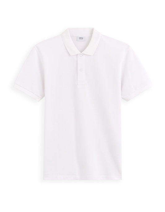 Regular-Fit Longline Pure Cotton Pique Polo Shirt - White — view 1