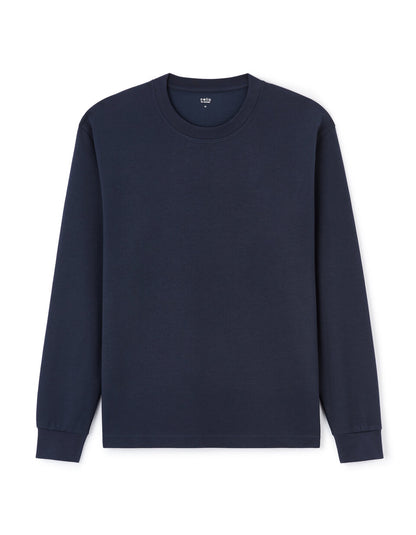Oversized Long-Sleeve Smooth Jersey T-Shirt - Navy — view 1