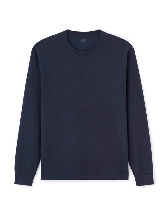 Oversized Long-Sleeve Smooth Jersey T-Shirt - Navy — view 1