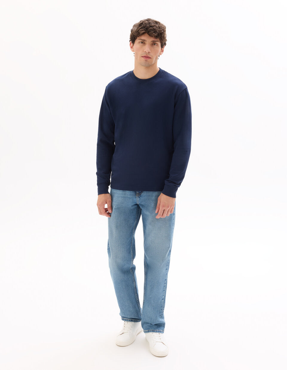 Oversized Long-Sleeve Smooth Jersey T-Shirt - Navy — view 3