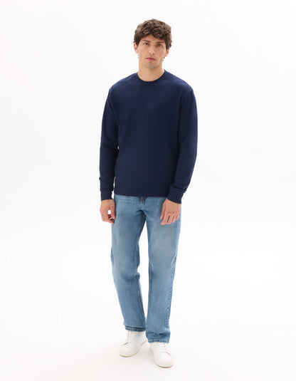 Oversized Long-Sleeve Smooth Jersey T-Shirt - Navy — view 3