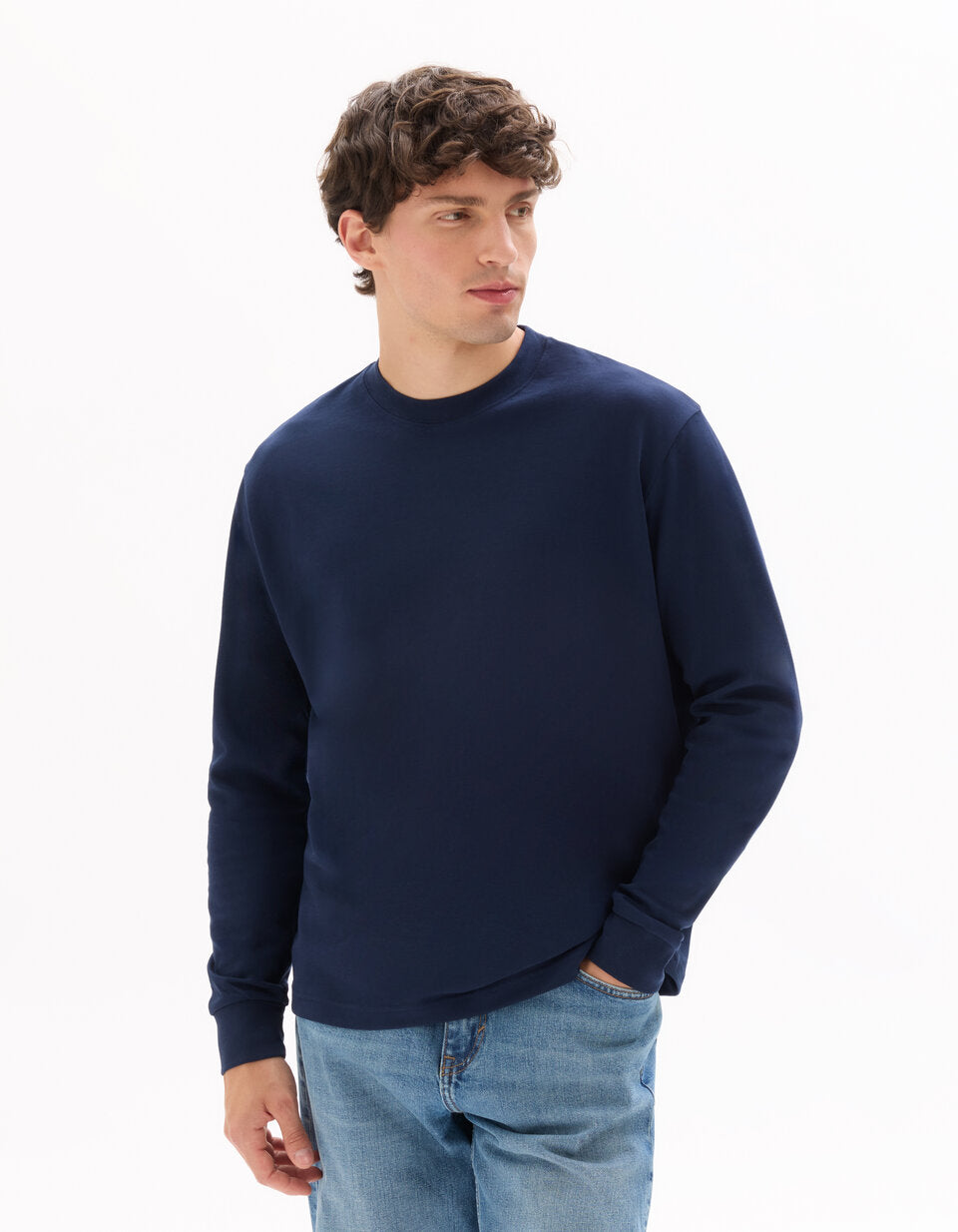 Oversized Long-Sleeve Smooth Jersey T-Shirt - Navy — view 2