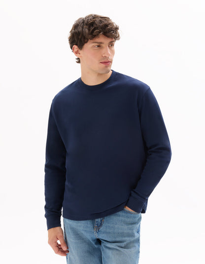 Oversized Long-Sleeve Smooth Jersey T-Shirt - Navy — view 2