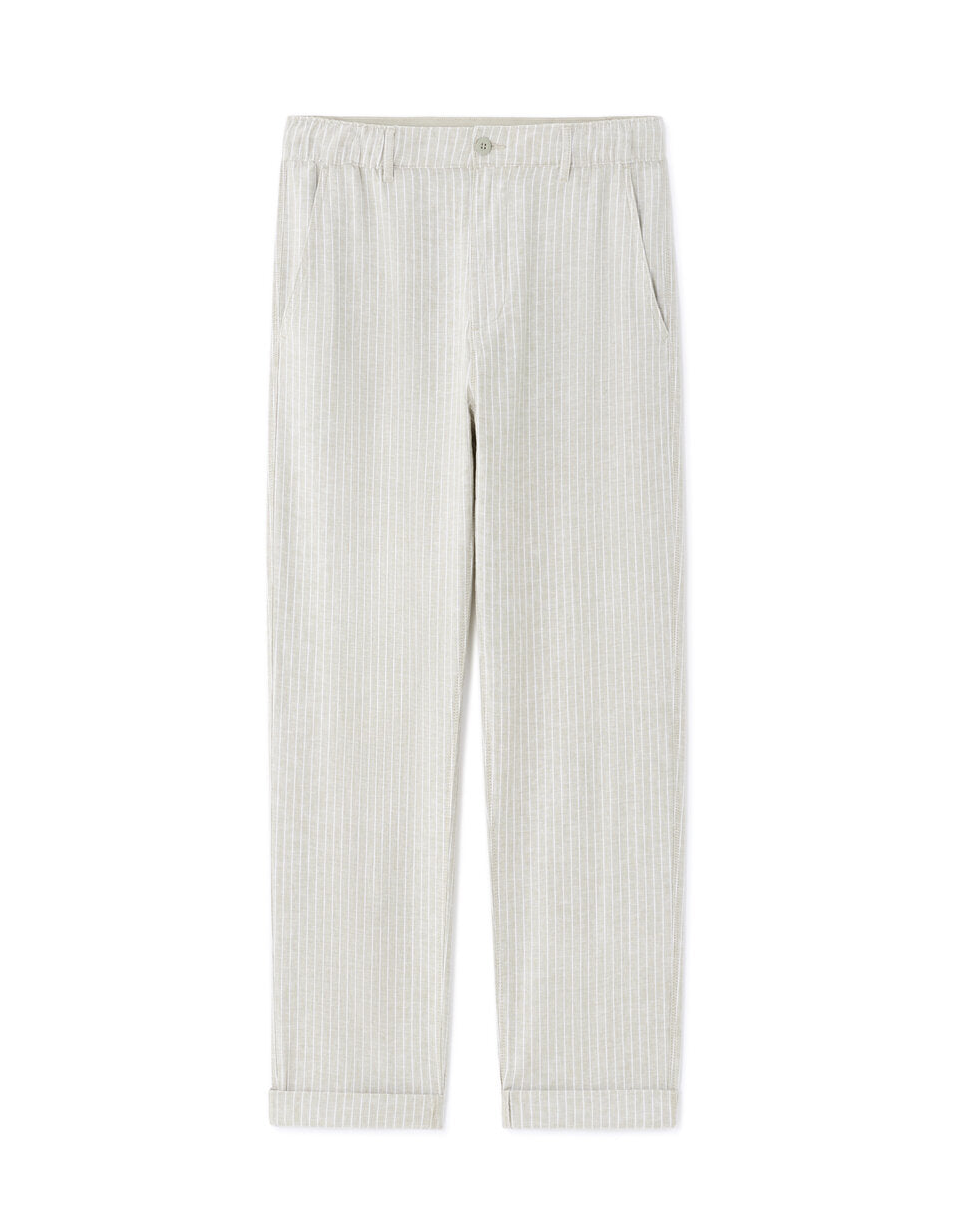 Striped Linen-Cotton Trousers - Green — view 1