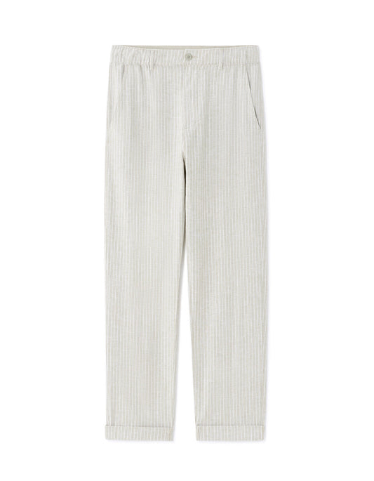 Striped Linen-Cotton Trousers - Green — view 1