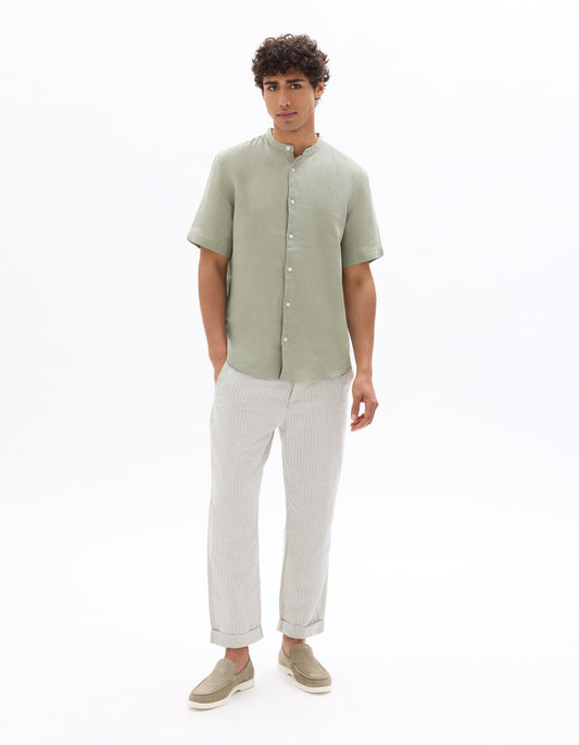 Striped Linen-Cotton Trousers - Green — view 2