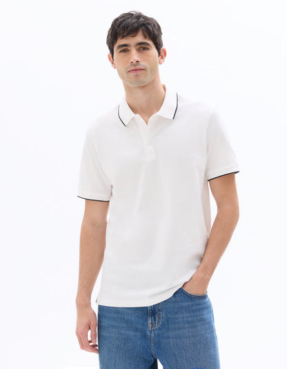 Regular-Fit Pure Cotton Pique Polo Shirt - White — view 3