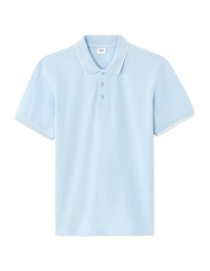 Regular-Fit Pure Cotton Pique Polo Shirt - Light Blue — view 1