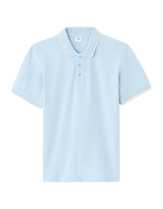 Regular-Fit Pure Cotton Pique Polo Shirt - Light Blue — view 1