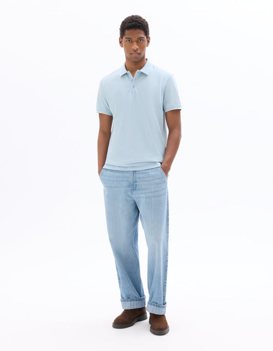Regular-Fit Pure Cotton Pique Polo Shirt - Light Blue — view 2