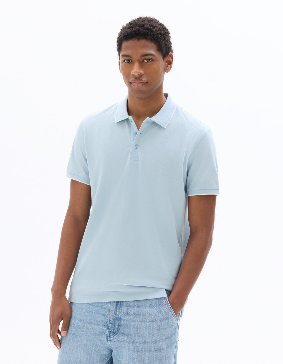 Regular-Fit Pure Cotton Pique Polo Shirt - Light Blue — view 3