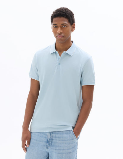 Regular-Fit Pure Cotton Pique Polo Shirt - Light Blue — view 3
