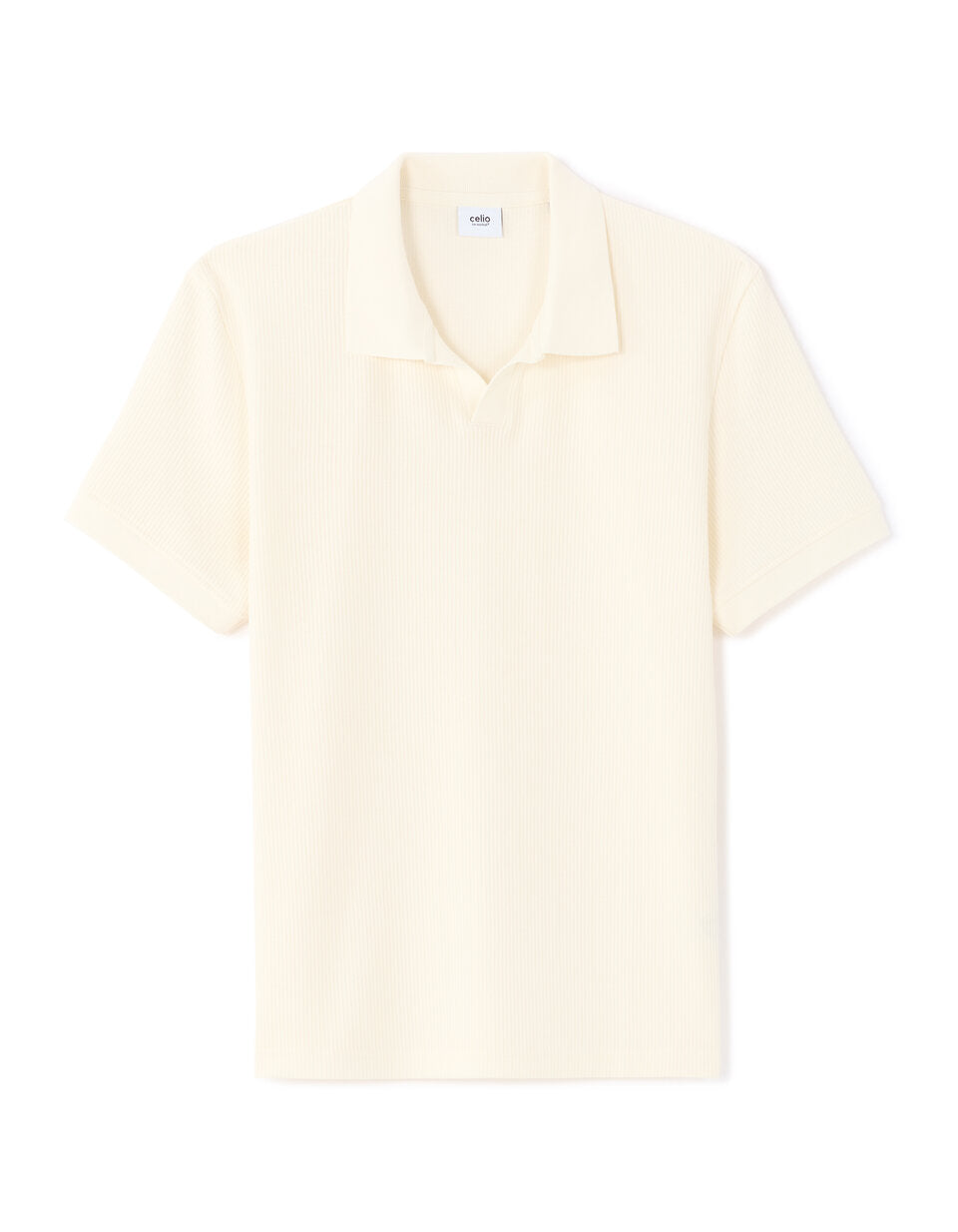 Regular-Fit Pure Cotton Rib-Knit Polo Shirt - Ecru — view 1