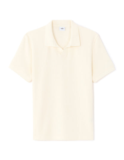 Regular-Fit Pure Cotton Rib-Knit Polo Shirt - Ecru — view 1