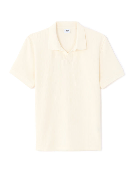 Regular-Fit Pure Cotton Rib-Knit Polo Shirt - Ecru — view 1