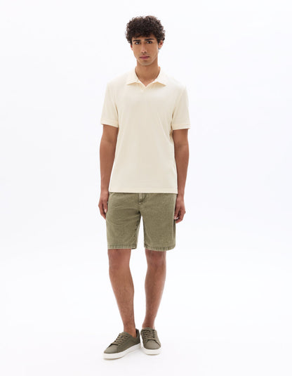 Regular-Fit Pure Cotton Rib-Knit Polo Shirt - Ecru — view 2