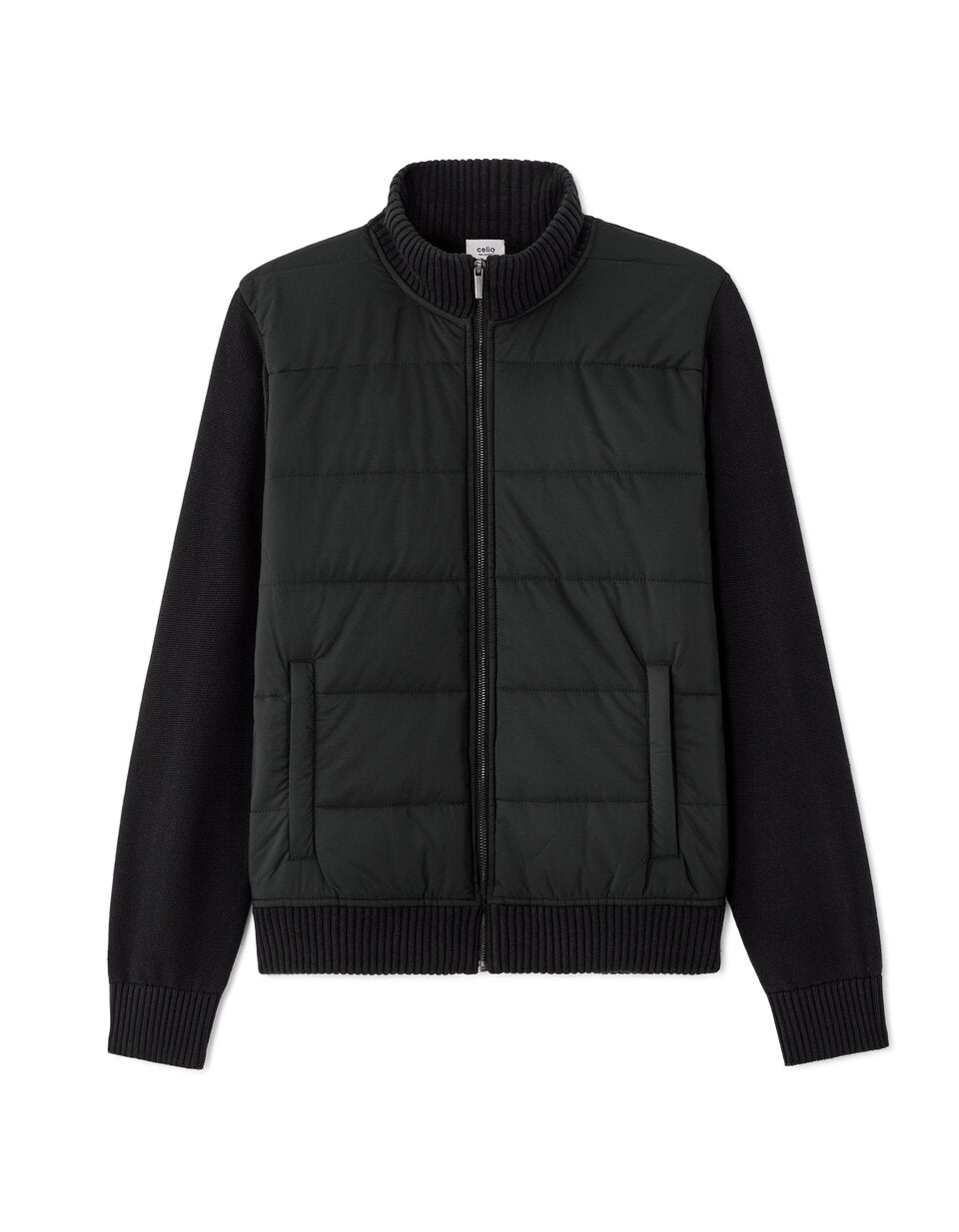 Mixed-Material Zip Jacket - Black — view 1