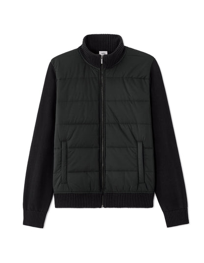 Mixed-Material Zip Jacket - Black — view 1