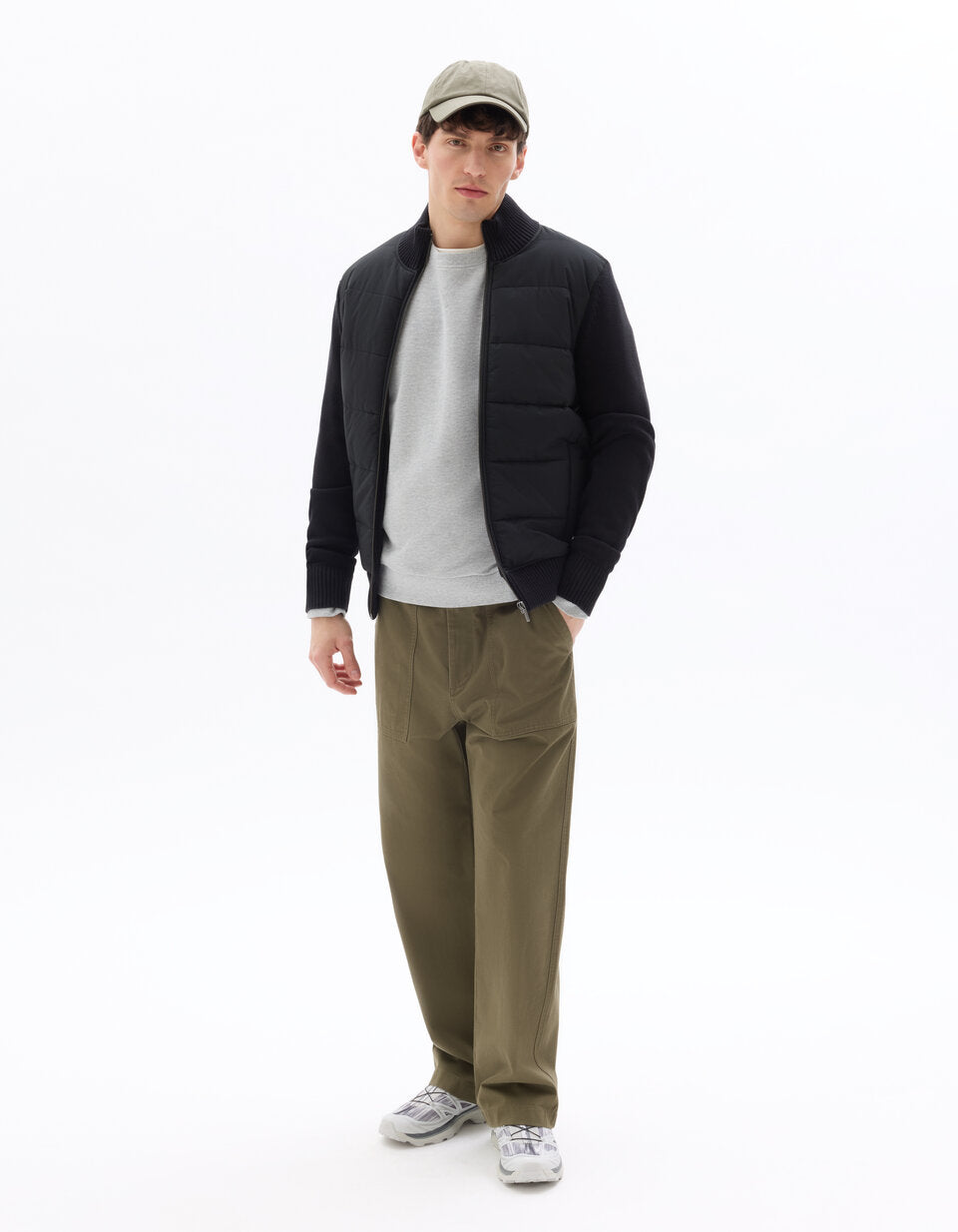 Mixed-Material Zip Jacket - Black — view 2