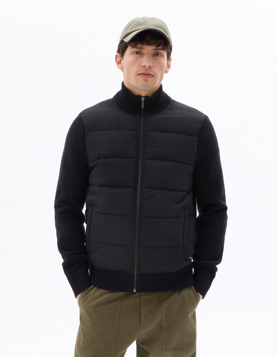 Mixed-Material Zip Jacket - Black — view 3