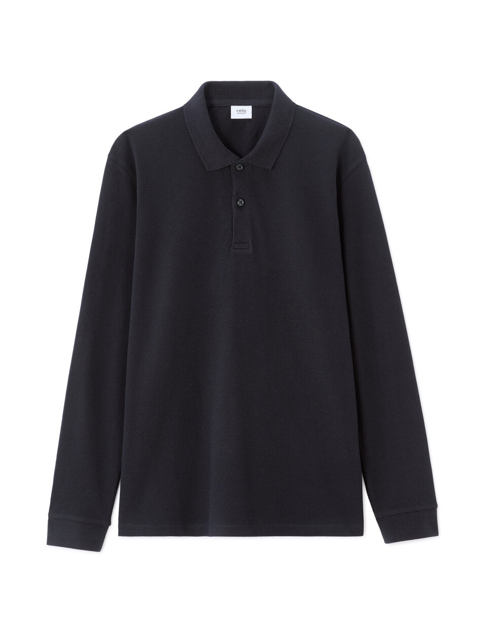 Regular-Fit Long-Sleeve Pique Polo Shirt - Ink — view 1