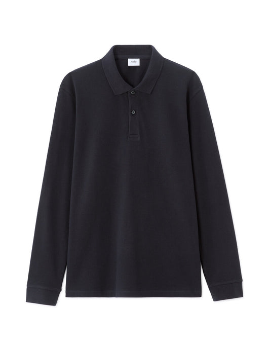 Regular-Fit Long-Sleeve Pique Polo Shirt - Ink — view 1