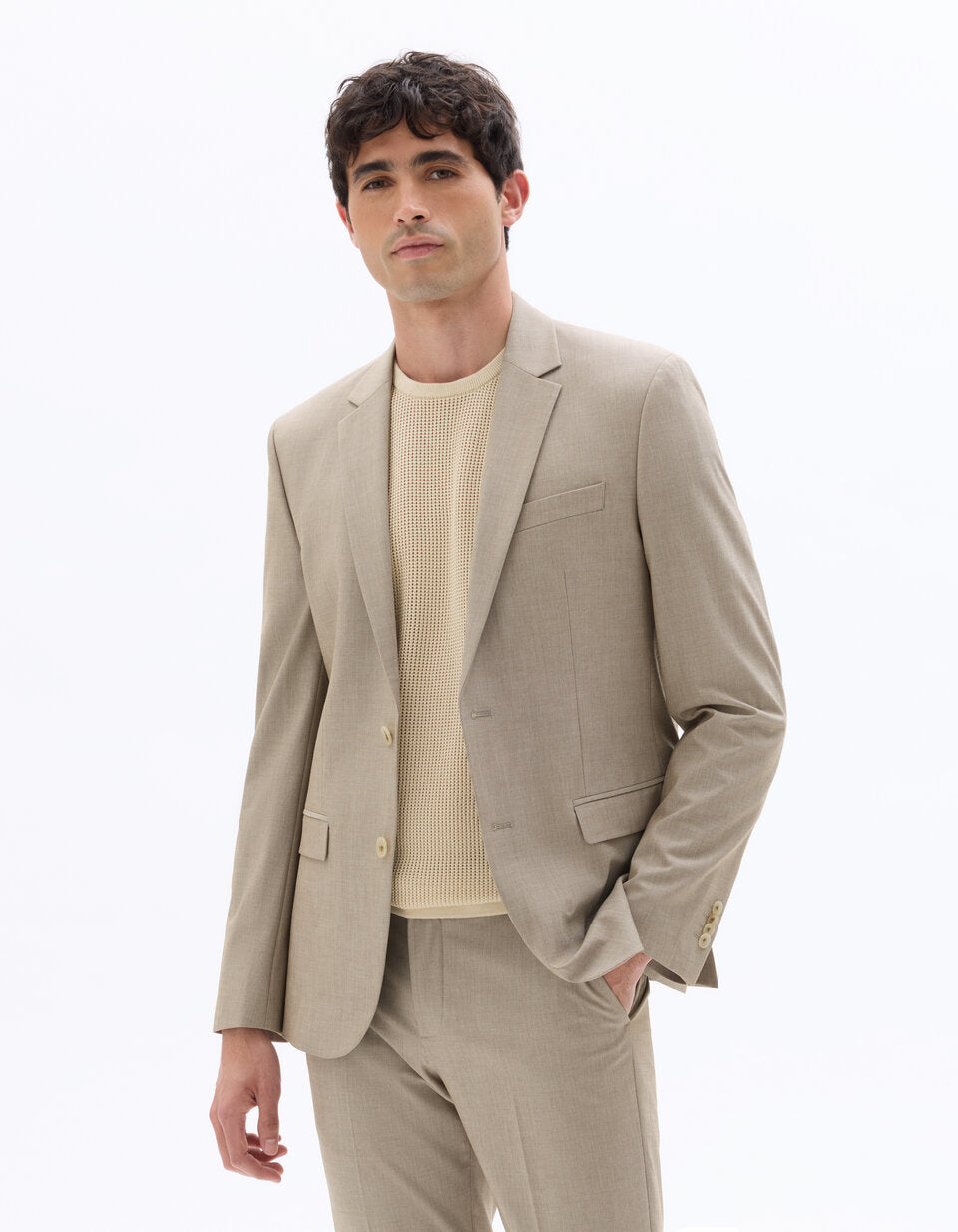 Slim-Fit Bi-Stretch Suit Jacket - Dark Beige — view 3