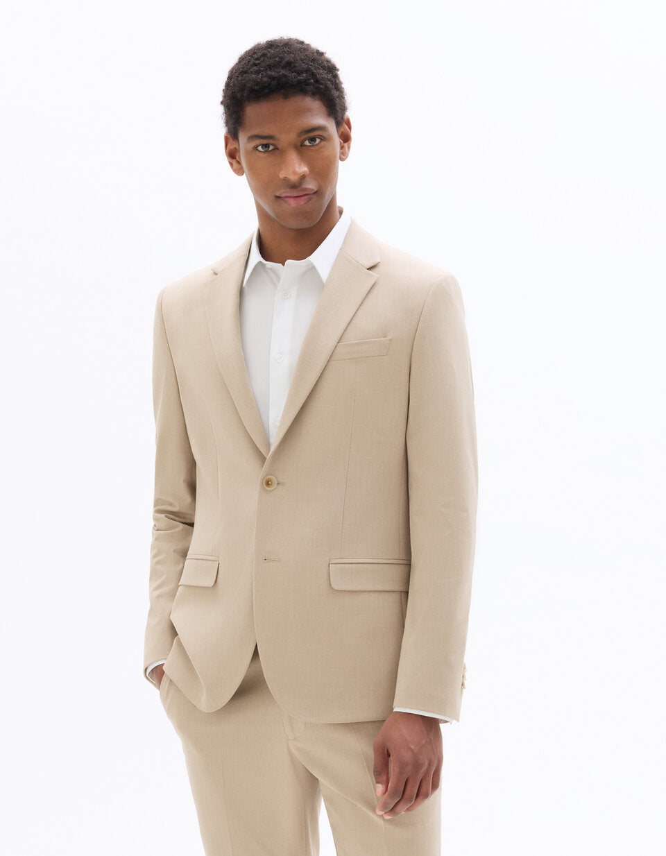 Slim-Fit Bi-Stretch Suit Jacket - Beige — view 3
