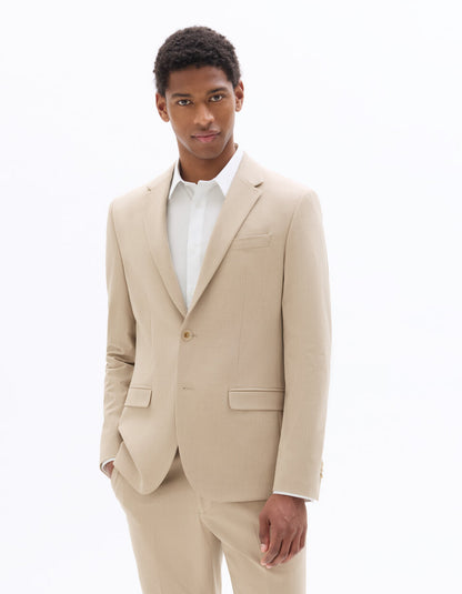 Slim-Fit Bi-Stretch Suit Jacket - Beige — view 3