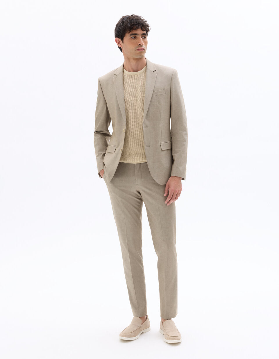 Slim-Fit Bi-Stretch Suit Trousers - Dark Beige — view 2