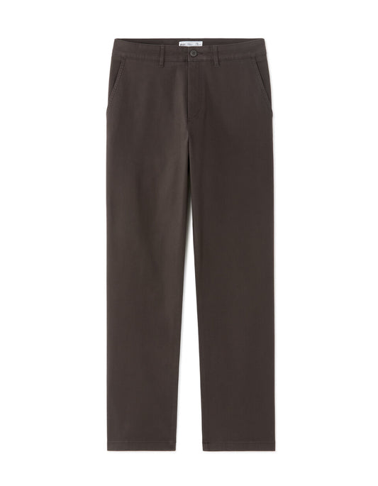 Straight-Fit Stretch Cotton Chinos, Standard Length - Dark Brown — view 1