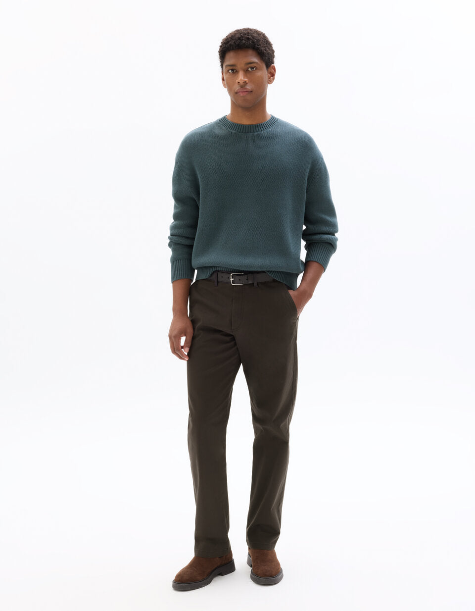 Straight-Fit Stretch Cotton Chinos, Standard Length - Dark Brown — view 2