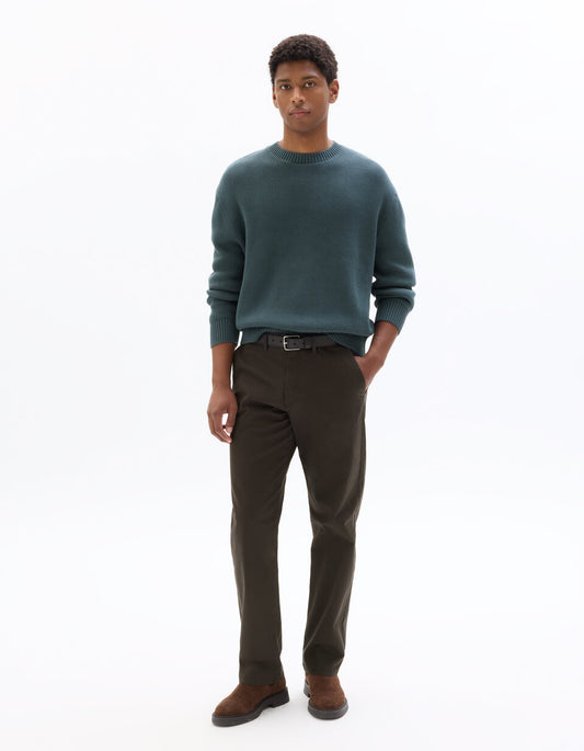 Straight-Fit Stretch Cotton Chinos, Standard Length - Dark Brown — view 2