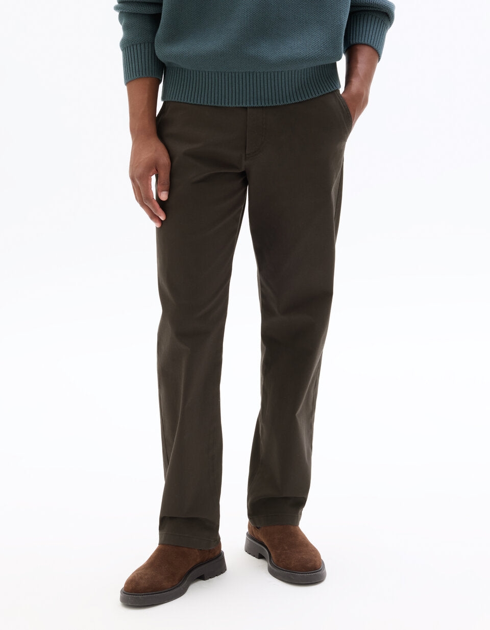 Straight-Fit Stretch Cotton Chinos, Standard Length - Dark Brown — view 3