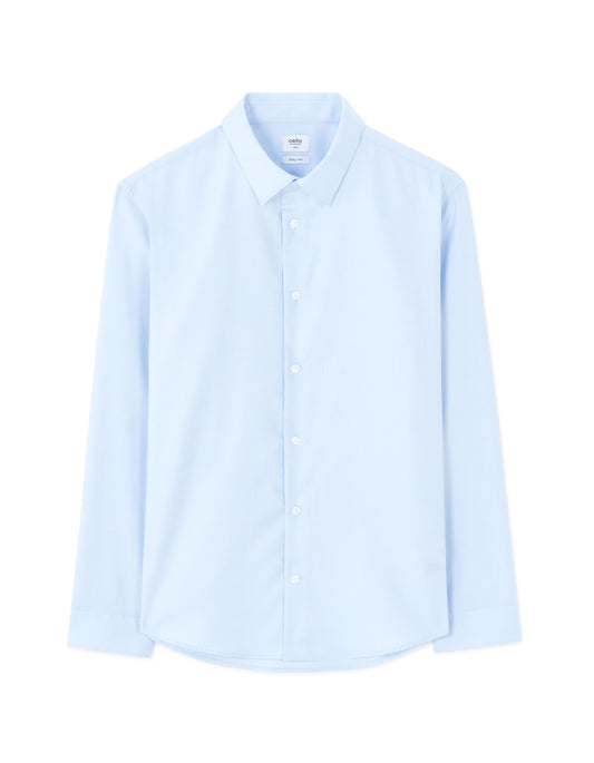 Slim-Fit Pure Cotton Twill Shirt - Sky Blue — view 1