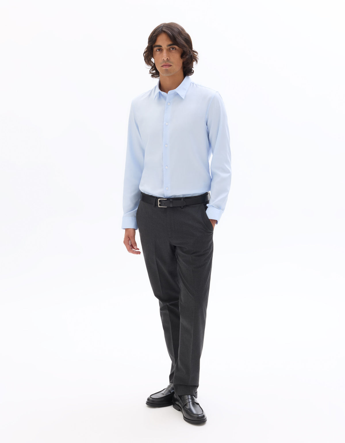 Slim-Fit Pure Cotton Twill Shirt - Sky Blue — view 3
