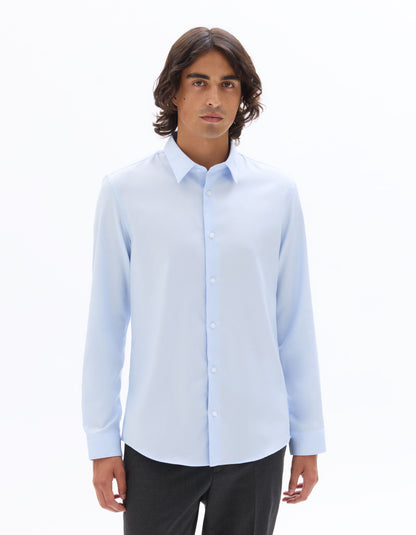 Slim-Fit Pure Cotton Twill Shirt - Sky Blue — view 2