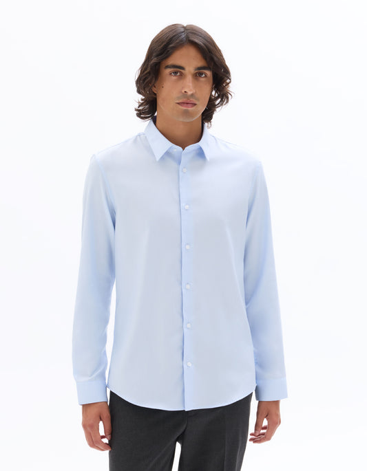 Slim-Fit Pure Cotton Twill Shirt - Sky Blue — view 2