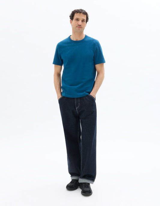 Boxy Heavyweight Pure Cotton Crew-Neck T-Shirt - Blue — view 2